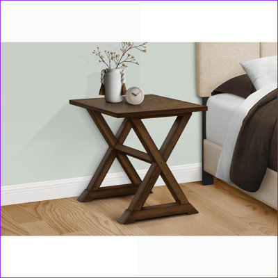 Table basse transitionnelle en placage brun peu encombrante - Table d'appoint carrée pour le salon, facile à assembler