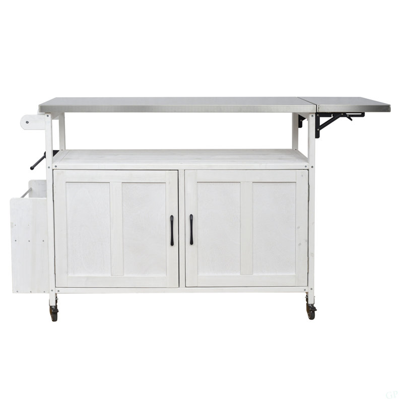 Foldable Outdoor Kitchen Island Patio Mobile Kitchen Cart Portable Outdoor Cooking Island With Lockable Wheels, Storage Cabinet And Towel Rack For Patio And Outdoor