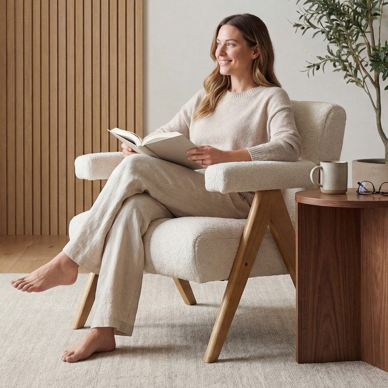 Templer Solid Wood Accent Stool, Oatmeal