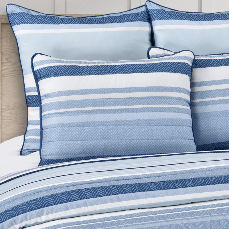 Carson 3 pièces Ensemble de courtepointe bleu, Courtepointe pour lit simple + 1 taie décorative 