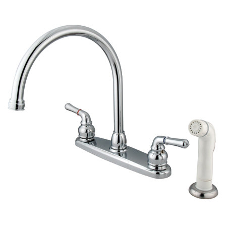 Kingston Brass Magellan Two-Handle 4-Hole 8" Centerset Kitchen Faucet with Side Sprayer Kingston Brass 