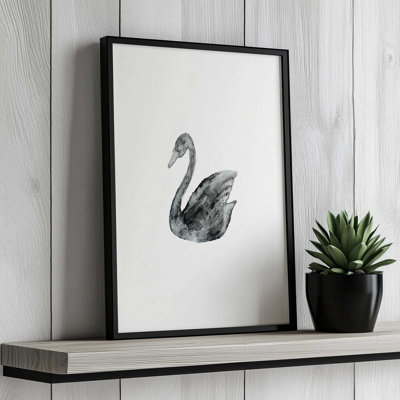 Elegant Black White Swan By Pink Water Canvas Art Print