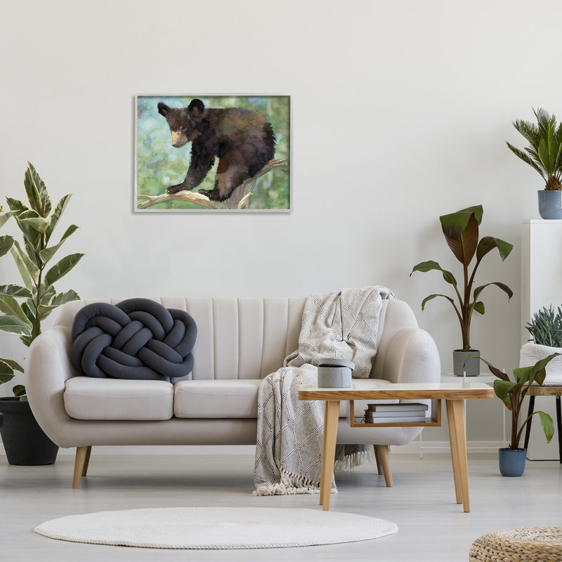 Ourson, forêt, arbre, faune, par Stellar Design Studio - Cadre flottant, impression sur bois, H 24 po x l 30 po x P 1,5 po