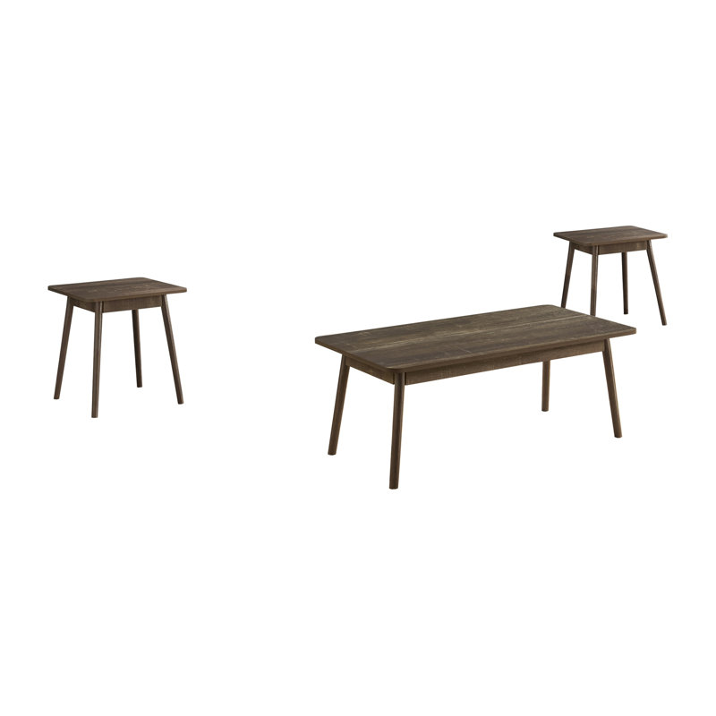 Ensemble de tables basses 3 pièces avec table basse rectangulaire et deux tables de bout en brun