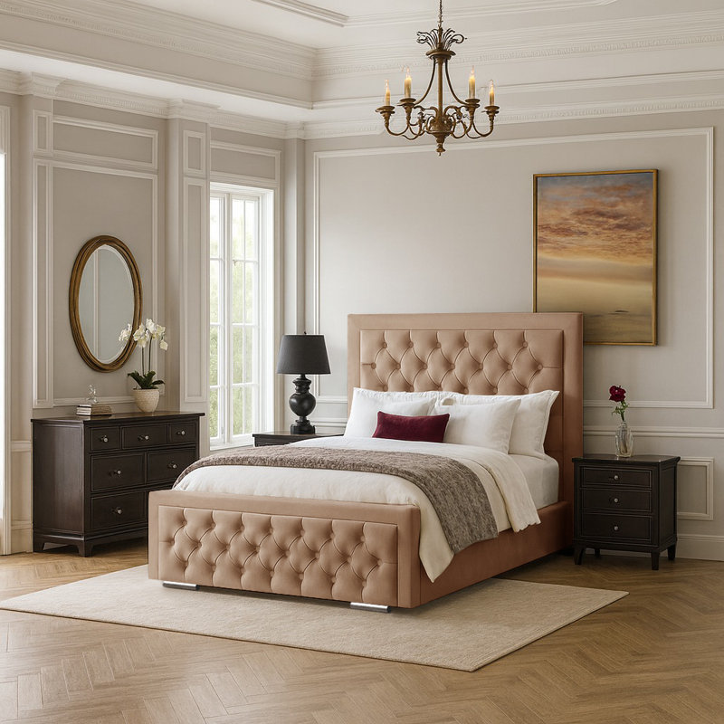 Agusta Upholstered Bed, Double (4'6), Beige
