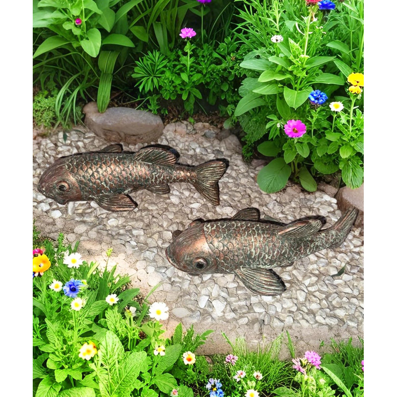 Ensemble de 2 statues de jardin Koi Fish