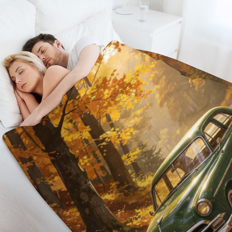 Jeté en flanelle de voiture de luxe rétro vert, couverture douce et chaude pour le canapé-lit du salon, 60 x 80 po