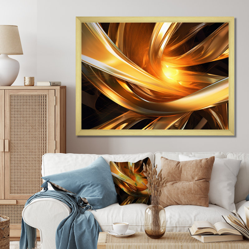 Or noir fractal Tide III - impression, H 24 po x l 32 po x P 1 po, Cadre photo doré simple