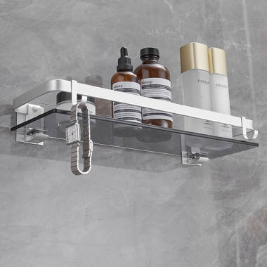 Acrylic Bathroom Shelf with Hooks Wall Mounted Floating Shelf