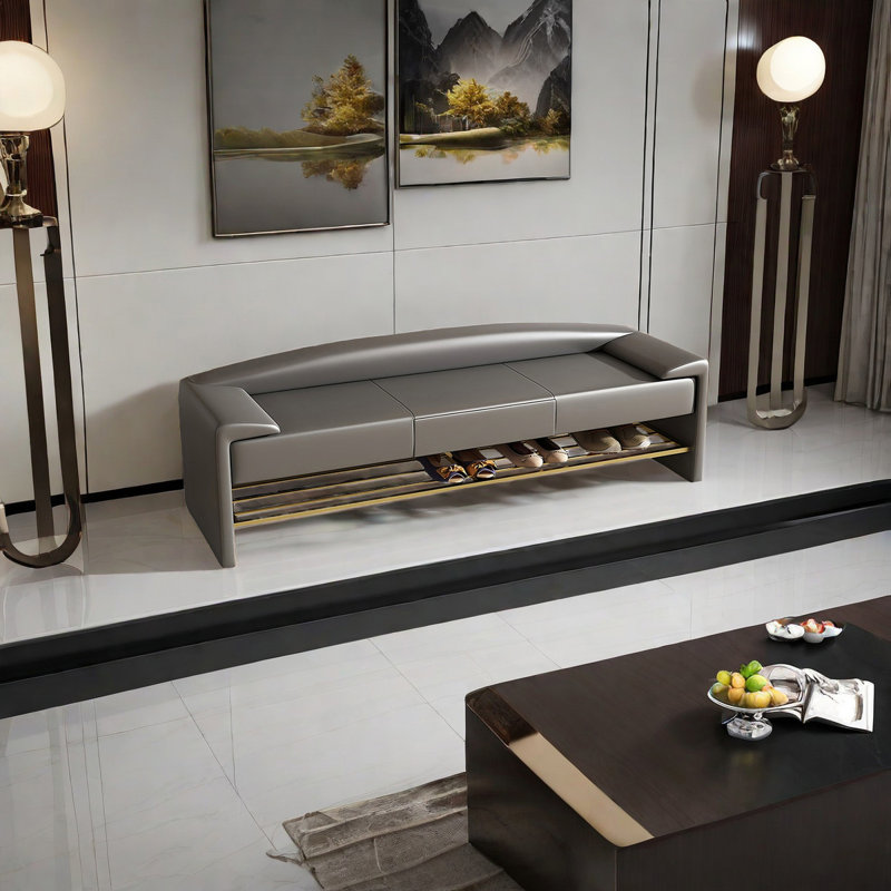 Banc de fin de lit Elegant Light Luxury, Blanc cassé, H 21,25 po x l 62,99 po x P 17,71 po
