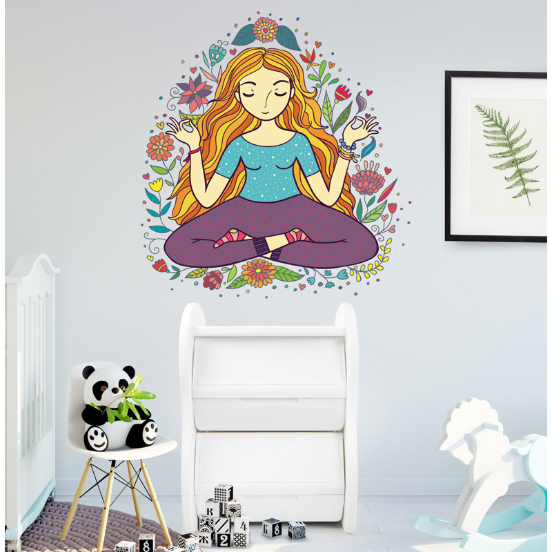 Adhésif mural fleurs Boho, décoration murale de style bohémien, autocollant vinyle Boho Girl, autocollant personnalisé méditation Boho-GD640