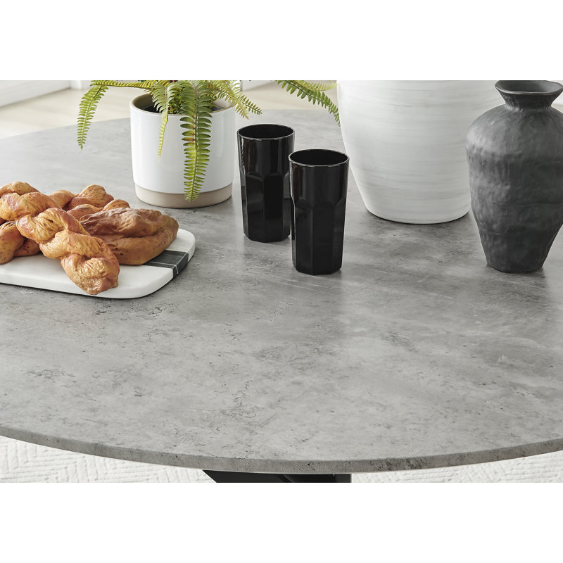 Tierra Modern Chrome Metal & Marble Effect Round Dining Table Set with 4 Chairs, 75 x 120 x 120cm, Dark Grey