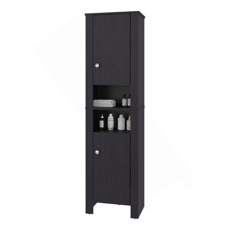 Armoire de salle de bain H 63,3 po, 2 portes, 6 tablettes, wengé noir - Salle de bain