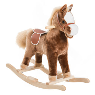 Cheval à bascule QABA Kids, chaise berçante en peluche pour tout-petit, base en bois avec poignée, jouet traditionnel pour enfants de 36 ans et plus, brun