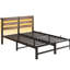 Cadre de lit double en métal avec finition brun rustique et panneau en bois, robuste, sans sommier, silencieux, espace de rangement, lumières, tête de lit en plomb, taille, durable, silencieux, rangement, connecteur-791493324-791493314