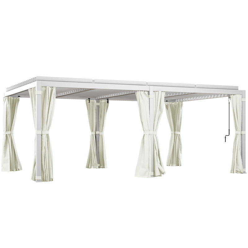 Aluminum Pergola with Canopy, White, 88.2" H x 226" W x 141.3" D