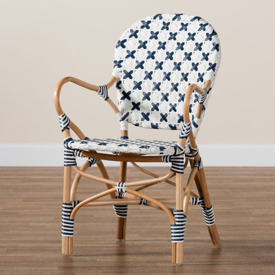 Botir Rattan Arm Chair in Blue/White/Brown