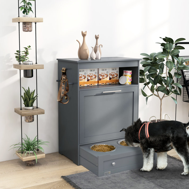 Dog Food Container With Hanger, Gray - Neatly Store Pet Supplies Storage Cabinet For Feeding