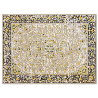 Oriental Floral Area Rug with Gold & Green Design - Traditional Pattern Carpet for Living Room & Bedroom