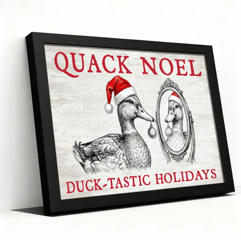 Canard avec tuque de Père Noël et miroir - Toile tendue « Coin Noël » (lot de 1), H 24 po x l 36 po, Noir