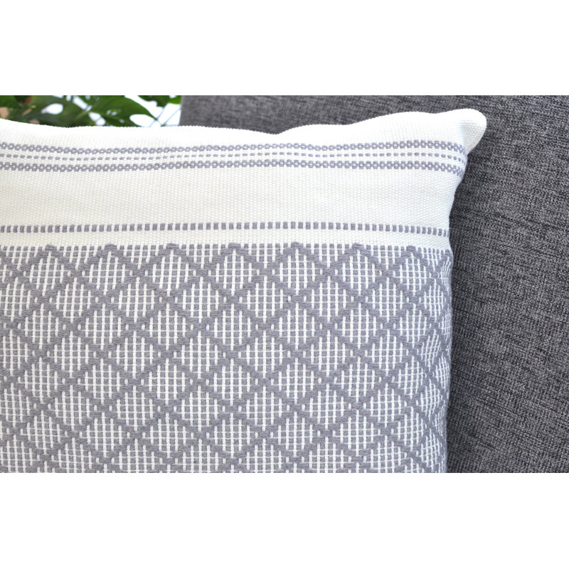 Gray and White Cotton Blend Geometric Square Pillowcases, Set of 2