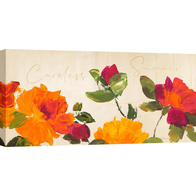 Careless Summer: Orange and Red Roses 1 Piece Wrapped Canvas Wall Art, 50cm H x 100cm W