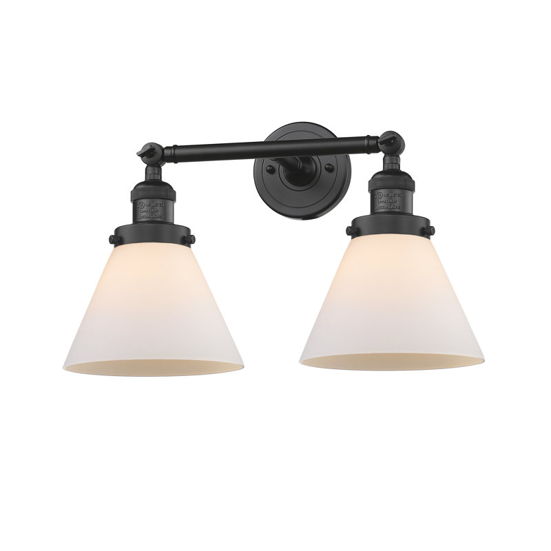 Cone 2 Light Bath Vanity Light, 60 Watt Vintage Incandescent Bulb, Matte White Cased, Matte Black