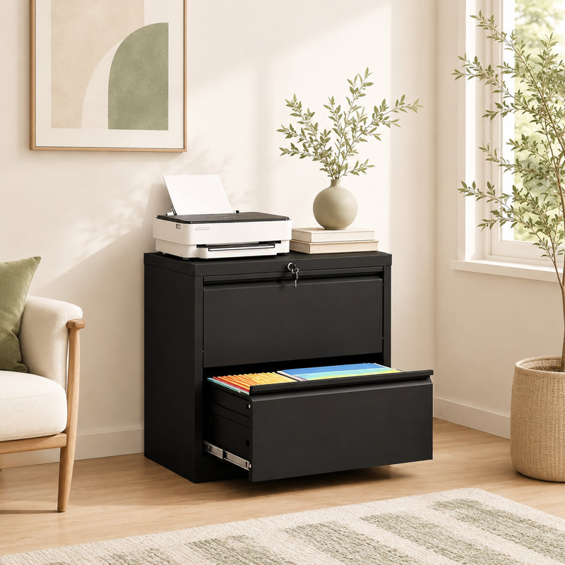 35.43"W 2 Drawer Metal Lateral File Cabinet for Home Office - A4/Letter/Legal Size, Black