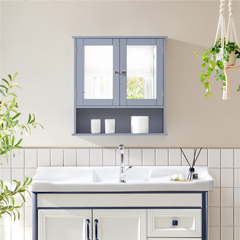  56cm x 58cm Surface Mount Mirror Cabinet, Grey