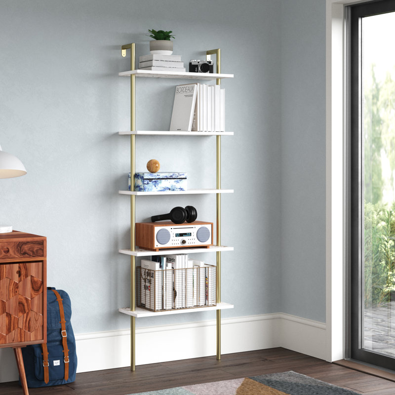 Evonna Ladder Bookcase, White/Gold