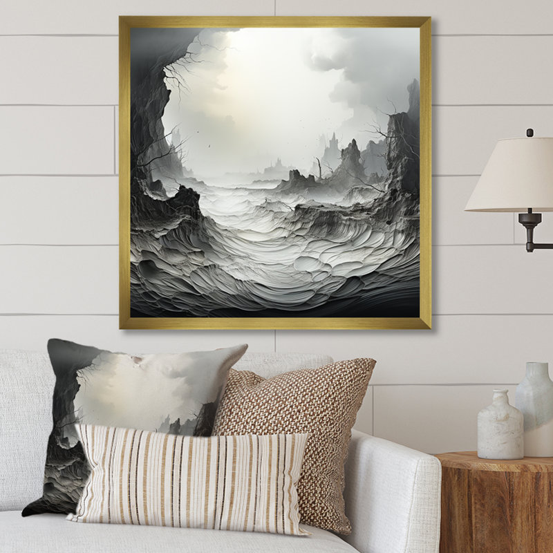 «River Embrace III», impressions sur toile de paysage abstrait, Cadre doré simple, H 16 po x l 16 po x P 1 po