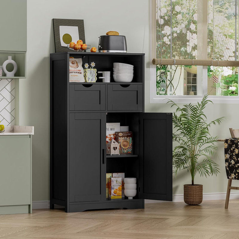 Armoire de rangement avec portes et tablettes, armoire de cuisine, armoires de salle de bain pour le salon, cuisine, buanderie, noir