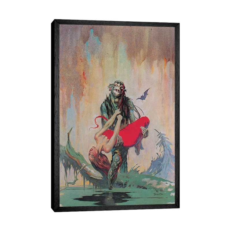 Monster Men by Frank Frazetta - Painting on Canvas, 66.04cm H x 45.72cm W x 3.81cm D, Black Framed