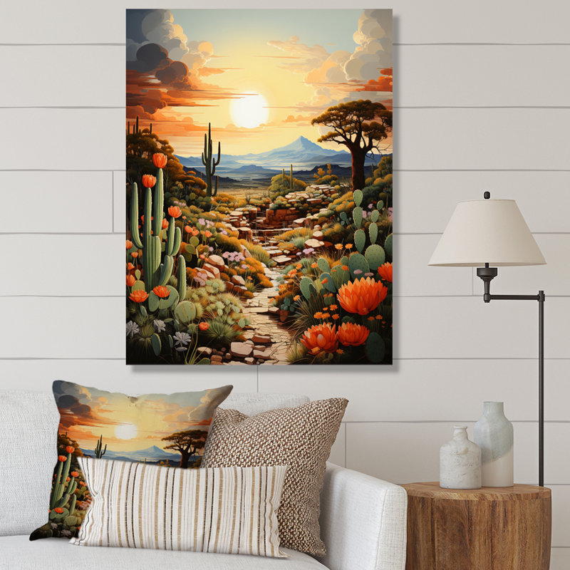 Orange vert cactus calme - impression sur toile florale et botanique, H 32 po x l 16 po x P 1 po, Toile tendue