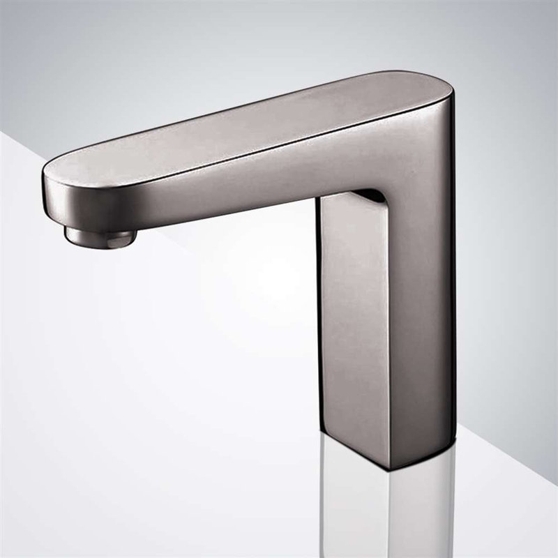FontanaShowers Tivoli Brushed Nickel Touchless Sensor Sink Faucet Commercial Deck Mount Hands Free Bathroom Faucet