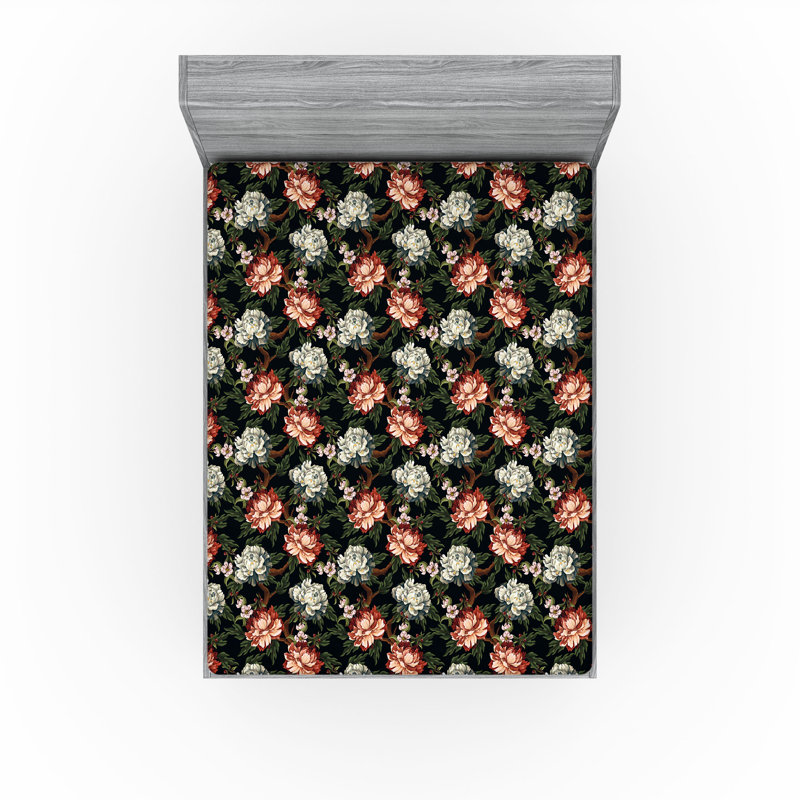 Drap-housse Ambesonne, Rose pâle, gris anthracite, gris / floral, Drap-housse de taille très grand