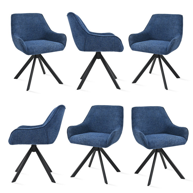 Gefjun 46cm H Upholstered Metal Armchair, Navy Chenille