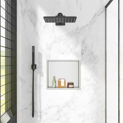 15'' W x 13'' H Bathroom Shower Niche, Stainless Steel Rectangular Wall Niche, Brushed Nickel