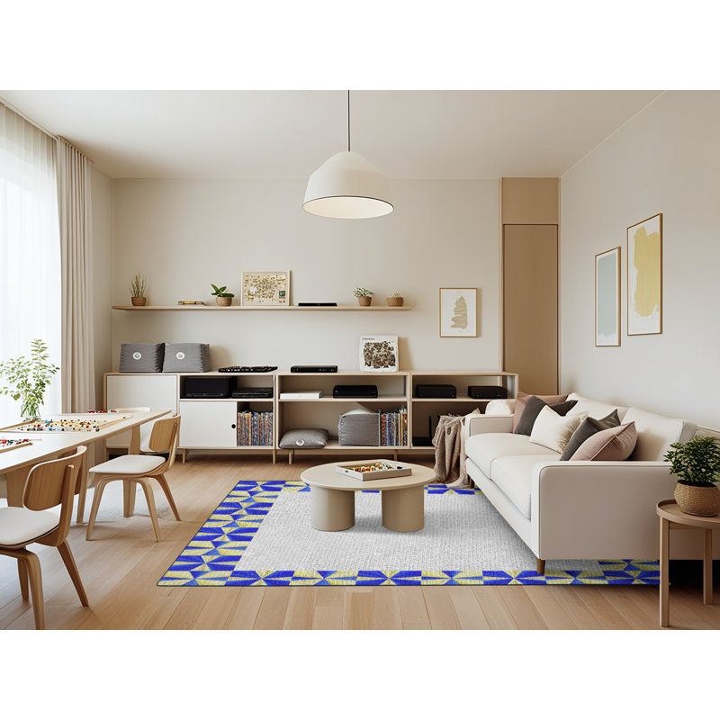 Tapis gris/bleu à motifs, Rectangle 7 pi x 9 pi