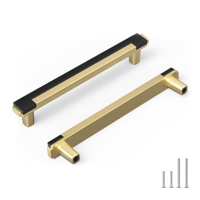 10 Pack 5 Inch Black and Gold Cabinet Pulls Gold Drawer Pulls，Splicing Two Tone Handles, Kitchen Cabinet Handles, Easy to Install, Zinc Alloy Square H