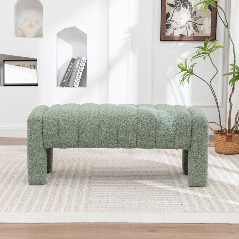 Channel Tufted Upholstered Bedroom Bench, Green