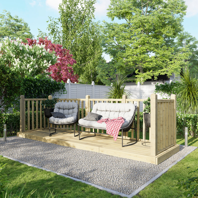 Powersheds Timber Pressure Treated Decking Kit - Handrails on Three Sides, 119cm L x 417cm W