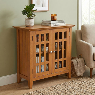 Bedford 32"W Solid Wood Transitional Low Media Cabinet with Glass Doors and Adjustable Shelves