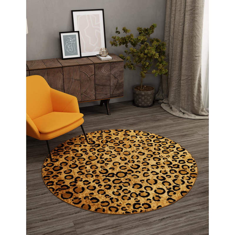 Tapis brun clair à imprimé animal Testerman, Rond 7 pi 10 po