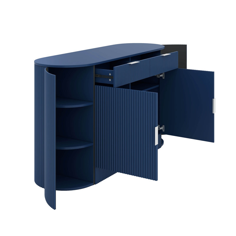 Buffet de rangement moderne à 2 portes et 2 tiroirs avec tablettes à 3 niveaux et porte latérale incurvée Modern, Marine