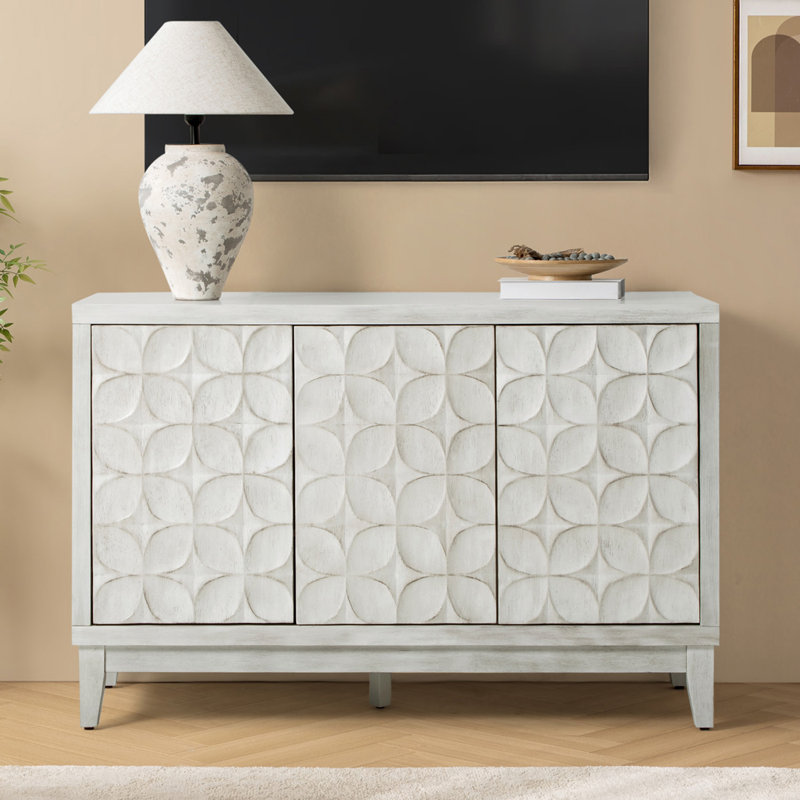 Buffet Damera Farmhouse avec pieds en bois, Blanc