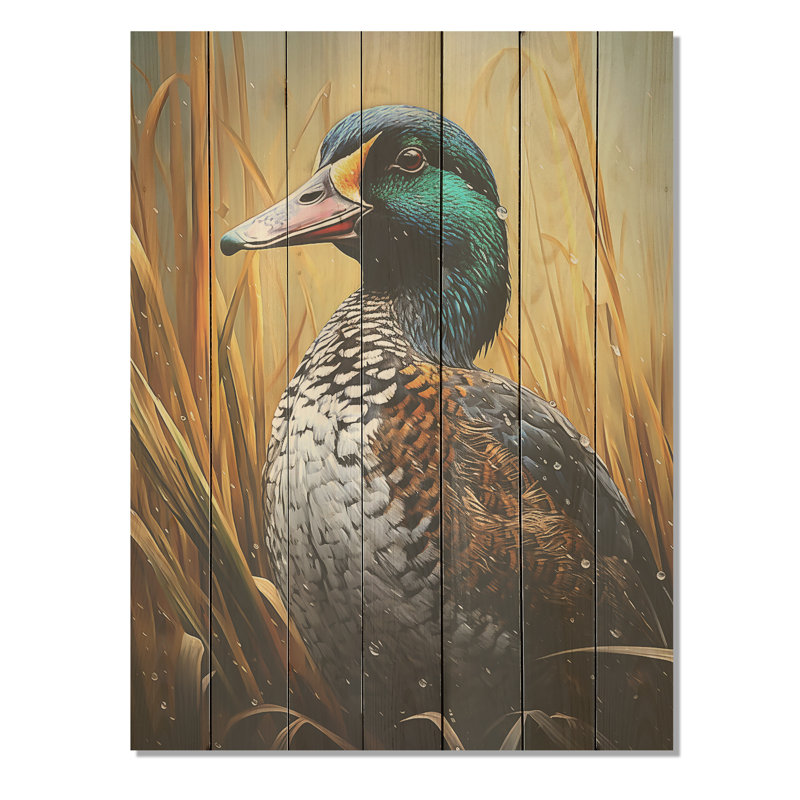 Drake canard à l'étang II - animal canard sur bois, H 20 po x l 10 po