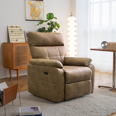 Fauteuil inclinable électrique à gravité zéro avec ports de charge USB et Type-C - Fauteuil inclinable rembourré en tissu technique avec poche latérale, soutien lombaire - Confort surdimensionné pour adultes, brun