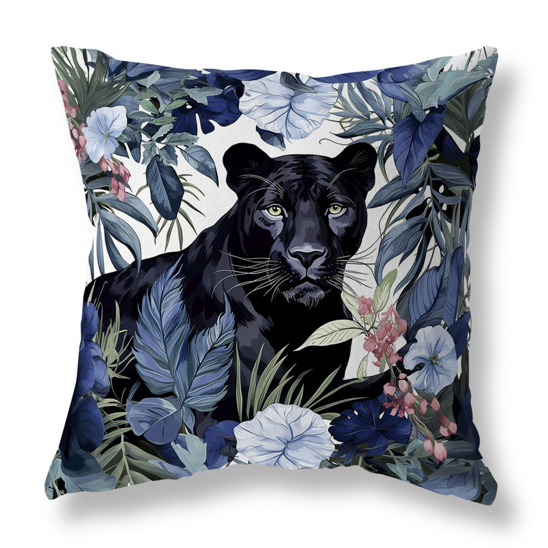 Blue and Black Panther Faux Suede Throw Pillow 16" x 16"