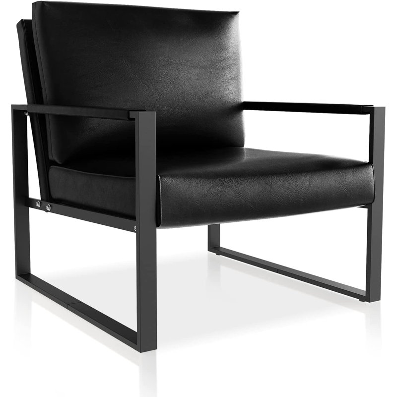 Eritrea Faux Leather Armchair, Black Faux Leather